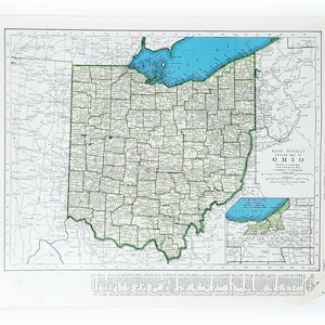 Vintage Landkarte Seite 1945 Ohio/Oklahoma von Collier es World Atlas Aufsteller Druck zum Einrahmen Junk Journal Papier Ephemera Collage Supplies