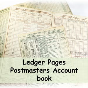 6 pagine di registro d'epoca dal 1934 al 1957, libro cassa del conto del direttore dell'ufficio postale, carta effimera scritta a mano, pacco vintage, diario di scarto, collage di tecniche miste