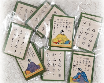 4 Vintage Japanese Game Cards Hyakunin Isshu Antique Ephemera Pack Playing Cards for Collage Junk Journal Mixed Media Craft Scrapbook