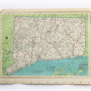 Vintage Karte Seite 1946 Conneticut / Colorado Hammond's Stanford Welt Atlas Druck zum Einrahmen von Junk Journal Papier Ephemera Collage