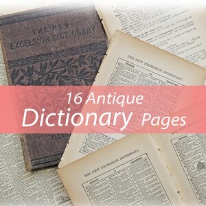 16 páginas de dicionário antigo de 1892, livro, papel, efêmera, lixo, diário, colagem, mídia mista, arte alterada