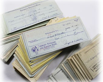 20 Vintage Cancelled Checks 1950s - 60s Vermont Bank Ephemera Handwritten documents paper junk journal supplies scrapbooking Media Collage