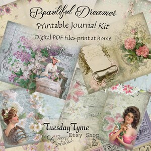 Bellissimo kit di diario di spazzatura stampabile Dreamer, diario di scrapbooking floreale, foglio di collage di carta, download istantaneo, diario digitale fai da te
