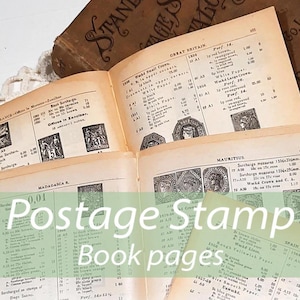 10 antieke standaardpostzegels cataloguspagina's 1909 vintage boekpagina's Papiervoorraad Ephemera Junk Journal Collage Mixed Media Altered Art
