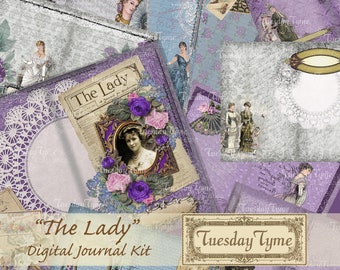 The Lady Printable Instant Download Digital Junk Journal Kit Vintage Fashion Floral Scrapbooking Journals Card Paper Collage Sheet