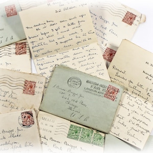 Cartas de amor antiguas de la década de 1920, documentos efímeros personales antiguos escritos a mano, correspondencia, sobres, papel, cápsula del tiempo, suministros para diarios basura.