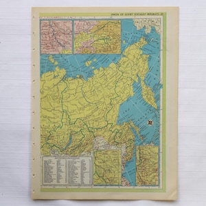 Vintage Landkarte Seite 1946 Sowjetunion / Polen Israel Hammond's Stanford Welt Atlas Druck zum Einrahmen Junk Journal Papier Ephemera Collage