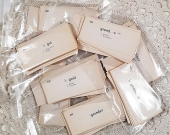 30 Vintage French Vocabulary Cards Assorted Random Set for Junk Journal Paper Ephemera Craft Supplies Planner Notebook Neutral Mixed Media