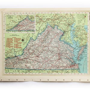Vintage Karte Seite 1946 Virginia / Vermont Hammond's Stanford Welt Atlas Druck zum Einrahmen von Junk Journal Papier Ephemera Collage