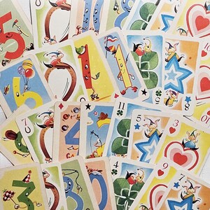Tarjetas de juego para niños antiguas, números divertidos, papel de Whitman, para jugar, para intercambiar, collage, diario basura, manualidades, álbum de recortes, técnica mixta
