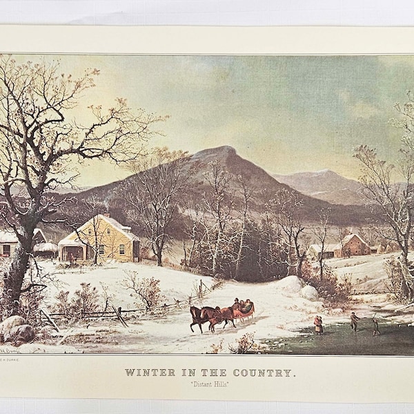 Currier and Ives print Winter Country Distant Hills Vintage Travelers Calendar Junk Journal Supply Ephemera Collage Mixed Media Framable