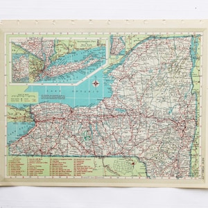 Vintage Karte Seite 1946 New York / North Carolina Hammond's Stanford Welt Atlas Druck zum Einrahmen von Junk Journal Papier Ephemera Collage