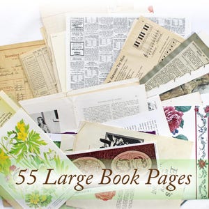 55 páginas grandes de livros antigos vintage, livro de registro, texto musical, ilustração infantil antiga, papel, suprimentos de arte, itens efêmeros, diário de colagem
