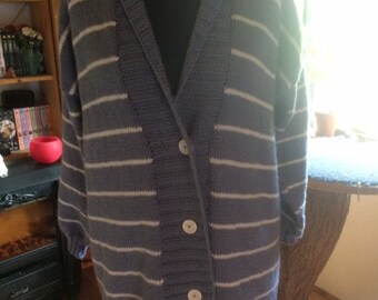 Self-knitted blue jacket with white stripes #Unikat #neu