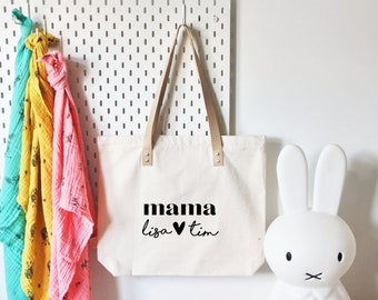CANVAS BAG for mom and baby with name / PERSONALISIERTE mama tasche mit name