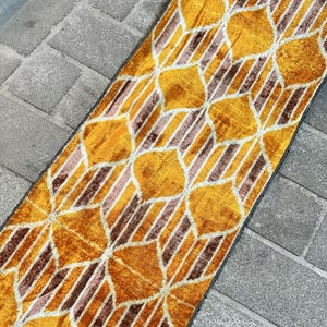 Mustard Yellow Ikat Velvet Fabric: Geometric Boho Upholstery By The Yard