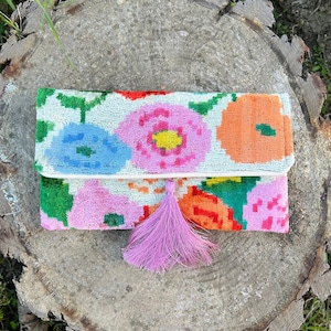 Bolso de mano Ikat, bolso de mano floral, bolso de mano colorido, bolso de mano rosa, bolso de mano verde, bolso de mano de terciopelo, bolso de mano de boda, bolso Ikat