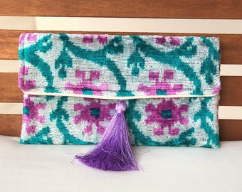 Türkis Clutch Bag, Ikat Clutch Bag, Ikat Seidensamt Clutch Bag, Ikat Handtaschen, Abend Clutch Bag, Hochzeit Clutch Tasche