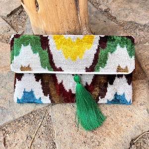 Colorful Clutch Bag, Ikat Clutch bag, Brown Clutch Bag, Unique Clutch bag, Boho Clutch bag, Velvet Clutch Bag, Wedding Clutch Bag, Ikat Bag