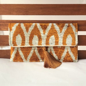 Ikat clutch bag, Yellow ikat clutch bag, Evening bag, Wedding clutch bag, Boho clutch bag, Velvet clutch bag, Clutch wallet, Ikat fabrics image 1