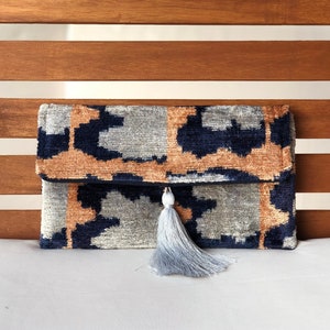 Navy clutch bag, Blue Ikat Clutch Bag, Beige Clutch Bag, Velvet Ikat Clutch Bag, Evening Clutch Bag, Wedding Clutch Bag, Silk ikat Handbag