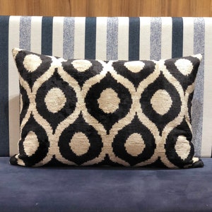 Black and White Pillow Cover, Ikat Cushion Cover, Ikat Throw Pillow, Lumbar Velvet Ikat Pillow, Boho Pillow Cover, Ikat Throw Pillow