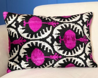 Boho ikat pillow, Decorative ikat cushion, Colorful ikat accent, Pink ikat cushion cover, Ikat throw pillow, Rustic chic pillow case