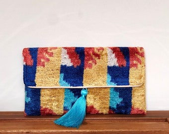 Colorful Clutch Bag, Blue Clutch Bag, Blue Ikat Bags, Ikat Clutch Bag, Blue Evening Bag, Wedding Clutch Bag, Boho Clutch Bag, Boho Blue Bag