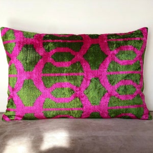 Green and Pink Ikat Pillow, Pink Ikat Pillow, Green Ikat Pillow, Handmade Lumbar Ikat Pillow, Ikat Throw Pillow, Custom Pillow Cover