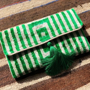 Green Ikat Clutch Bag, Ikat Velvet Handbag, Boho Green Clutch, Evening Bag, Green Ikat Accessory Bag, Stylish Green Handbag, Wedding Clutch image 1