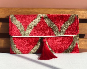 Red clutch bag, Ikat clutch bag, Wedding bags, Ikat clutches, Velvet ikat bags, Evening bag, Clutch purse, Clutch wallets, Silk velvet ikat