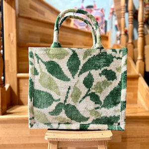Velvet ikat tote bag, Green velvet bag, Ikat clutch bag, Velvet tote bag, Green ikat bag, Tote evening bag, Tote wedding bag, Ikat handbag
