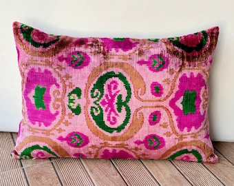 Ikat pillow cover, Pink ikat pillow cover, Pink velvet ikat pillow, Decorative pillow, Throw pillow cover, Lumbar ikat pillow, Accent pillow