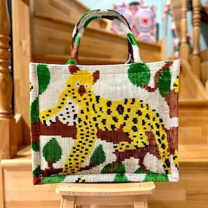 Tiger ikat bag, Velvet ikat tote bag, Tote evening bag, Tote wedding bag, Large tote bag, Ikat clutch bag, Velvet tote bag, Ikat handbag