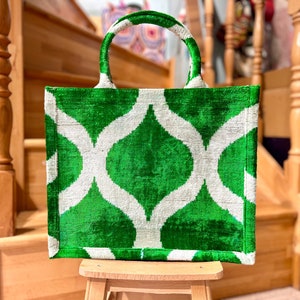 Green ikat bag, Tote evening bag, Tote wedding bag, Velvet ikat tote bag, Green velvet bag, Ikat clutch bag, Velvet tote bag, Ikat handbag