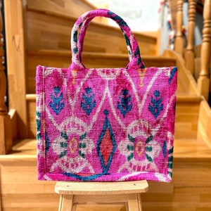 Rosa Samt Ikat Einkaufstasche: Seide Handtasche, Abendtasche