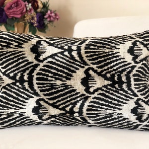 Black and White Pillow, Ikat Cushion Cover, Velvet Ikat Pillow, Handmade Black and White Pillow, Living Room Pillow, Lumbar Ikat Pillow