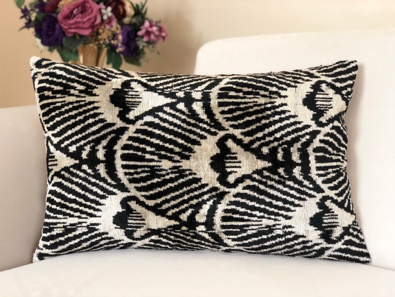 Black and top white ikat pillow