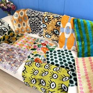 Multicolor Ikat Pillow, Colorful Ikat Pillow, Velvet Ikat Cushion Cover, Floral Ikat Pillow, Handmade Ikat Pillow, Vibrant Accent Pillow image 8