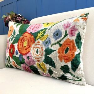 Multicolor Ikat Pillow, Colorful Ikat Pillow, Velvet Ikat Cushion Cover, Floral Ikat Pillow, Handmade Ikat Pillow, Vibrant Accent Pillow image 3