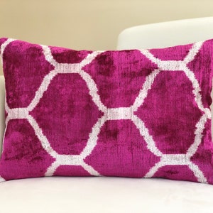 Handmade Pink Velvet Ikat Pillow Cover: Boho Cushion