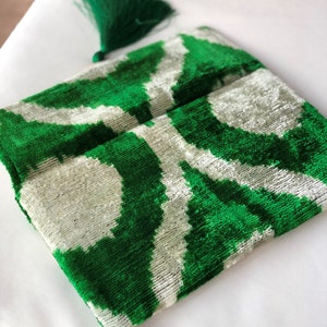 Green Velvet Ikat Bag, Green Ikat Clutch Bag, Boho Green Clutch Bag, Ikat Handbag, Handmade Clutch Bag, Wedding Clutch Bag, Chic Evening Bag image 8