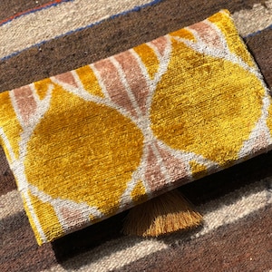 Yellow Clutch bag, Ikat Clutch Bag, Yellow Velvet bag, Boho Clutch Bag, Ikat Velvet Bag, Silk Velvet Ikat Bag, Evening clutch bag, Silk Ikat image 3