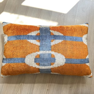 Orange Ikat Pillow Cover, Orange Pillow Cover, Ikat Velvet Pillow Cover, Lumbar Ikat Pillow, Velvet Throw Pillow, Boho Ikat Pillow image 5