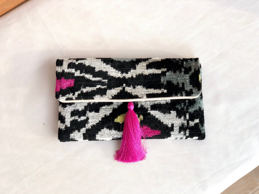 Colorful Clutch Bag, Pink Clutch Bag, Ikat Clutch Bag, Velvet Ikat ...