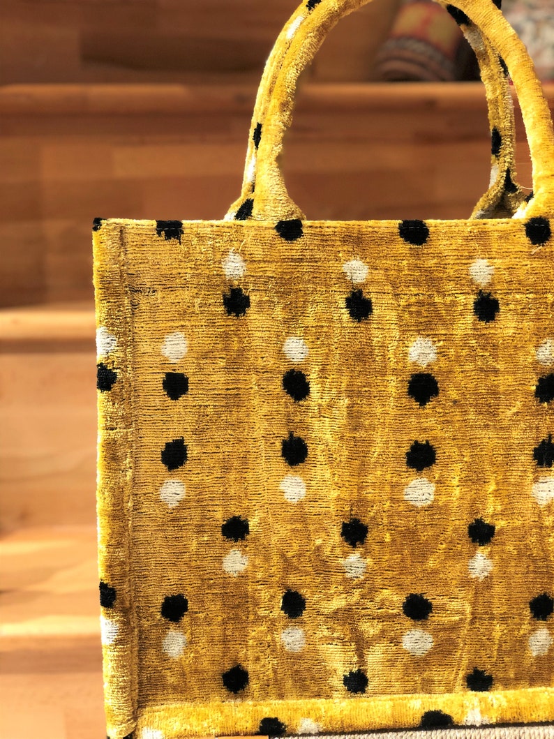 Yellow Velvet Bag, Velvet Ikat Tote Bag, Velvet Tote Bag, Ikat Clutch bag, Canvas Tote Bag, Handmade Tote Bag, Tote Evening Bag, Ikat Tote image 3