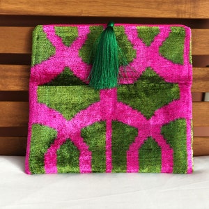 Ikat Clutch Bag, Green Clutch Bag, Pink Clutch Bag, Ikat Velvet Clutch Bag, Green Pink Clutch, Evening Clutch Bag, Wedding Clutch Bag image 5