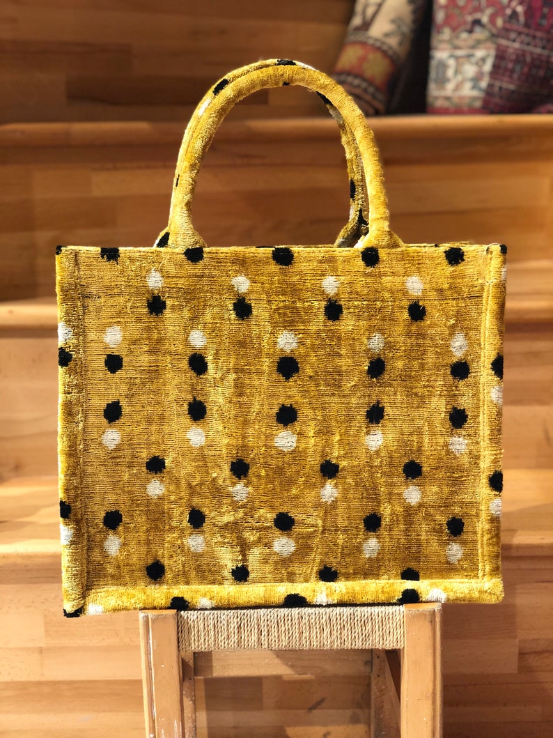 Yellow Velvet Bag, Velvet Ikat Tote Bag, Velvet Tote Bag, Ikat Clutch bag, Canvas Tote Bag, Handmade Tote Bag, Tote Evening Bag, Ikat Tote image 2