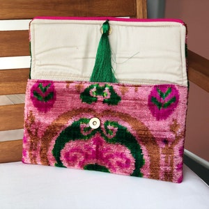 Pochette rosa, pochette rosa ikat, pochette da sera, borsa da sposa, pochette Boho, borsa in velluto Ikat di seta, pochette da donna, portafoglio pochette immagine 5