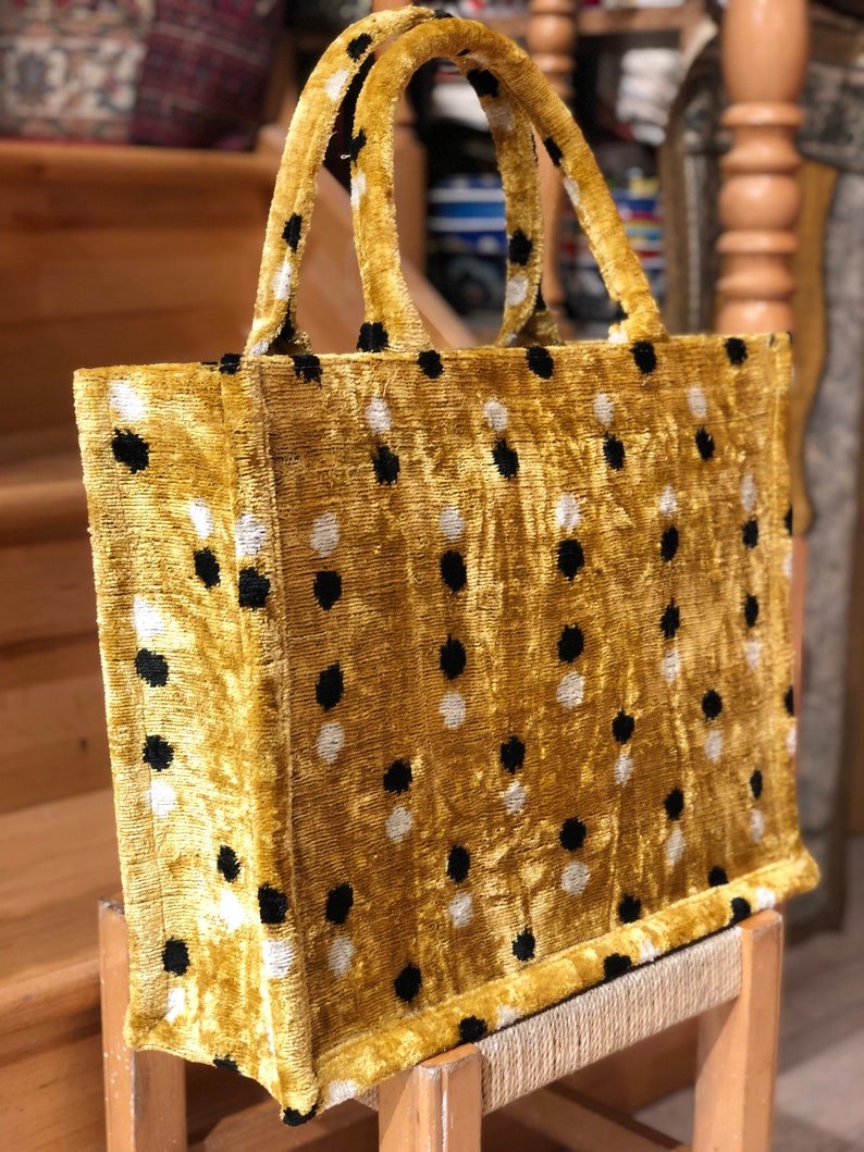 Yellow Velvet Bag, Velvet Ikat Tote Bag, Velvet Tote Bag, Ikat Clutch bag, Canvas Tote Bag, Handmade Tote Bag, Tote Evening Bag, Ikat Tote image 6